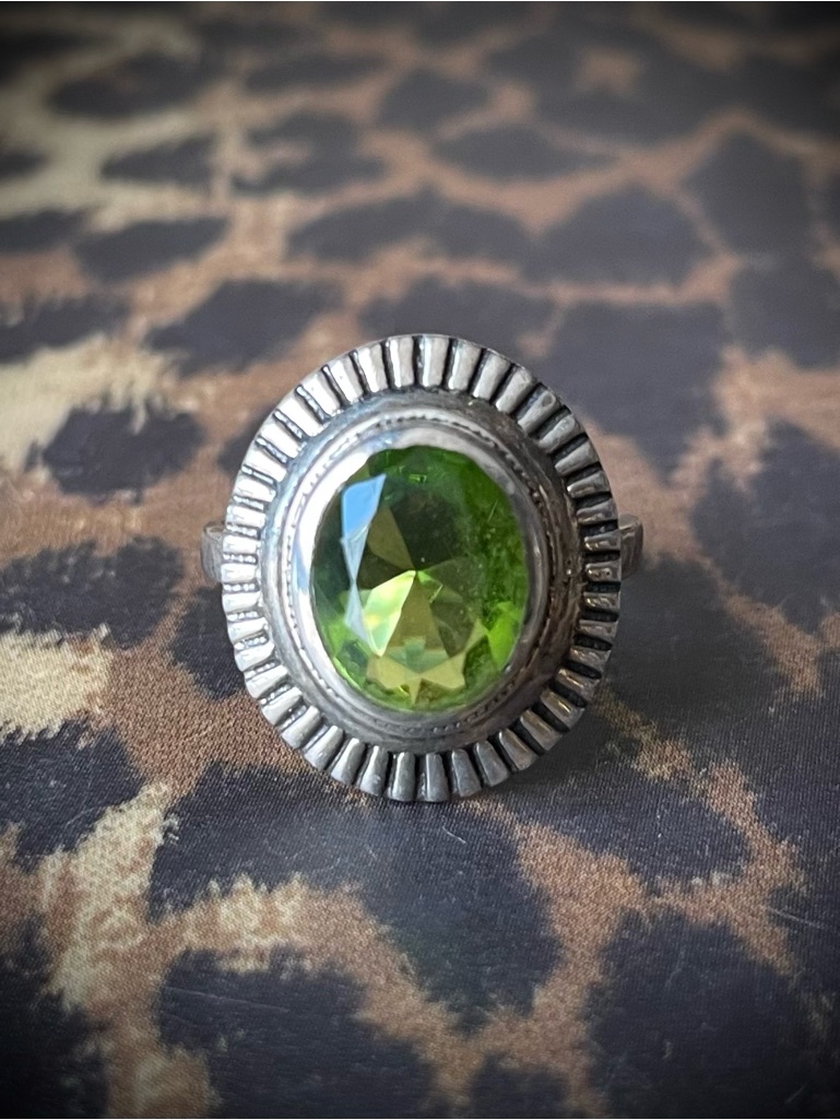 Peridot Sterling Silver Sunray Textured Vintage Ring Artisan Handmade